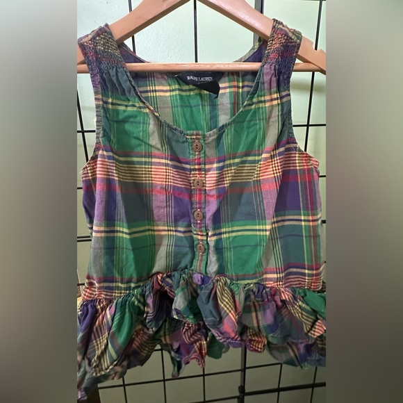 Ralph Lauren Other - 🌟Ralph Lauren Kids🌟 Plaid Sleeveless Top - Ruffle Green and Purple Size 8